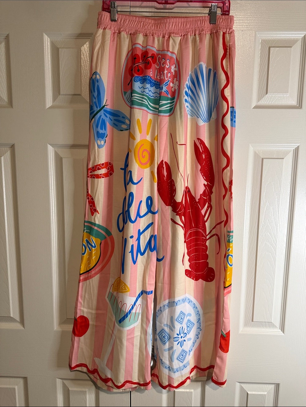 NWOT Ladies Pink Multi-Print Pants- Playful Lobster & Seashells